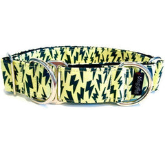 Yellow Thunderbolt Dog Collar by Big Paw Shop featuring a whimsical design on cotton fabric