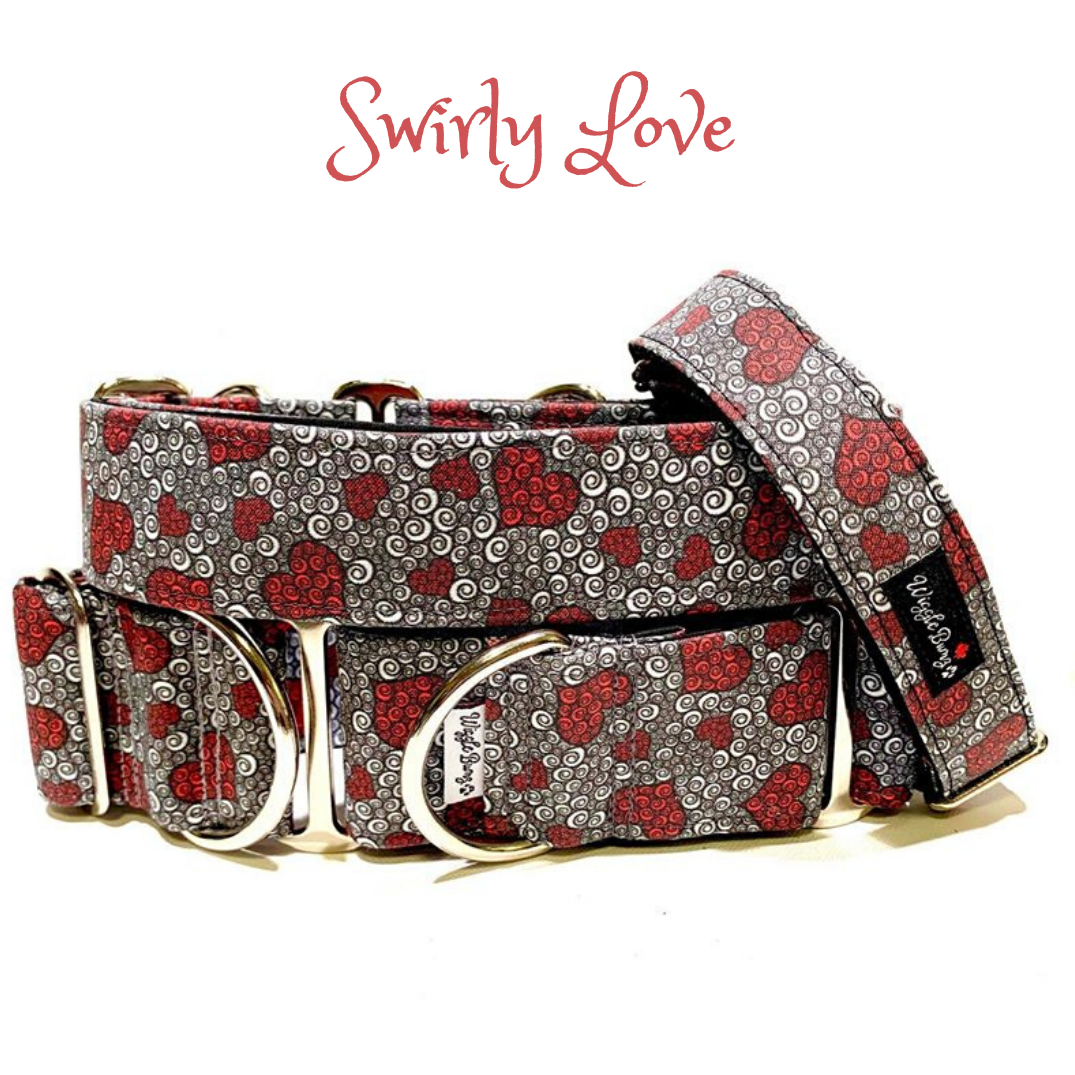 Swirly Love Dog Collar by Big Paw Shop featuring a whimsical design on cotton fabric