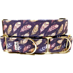 Tail Of Two Feathers Dog Collar by Big Paw Shop featuring a whimsical design on cotton fabric