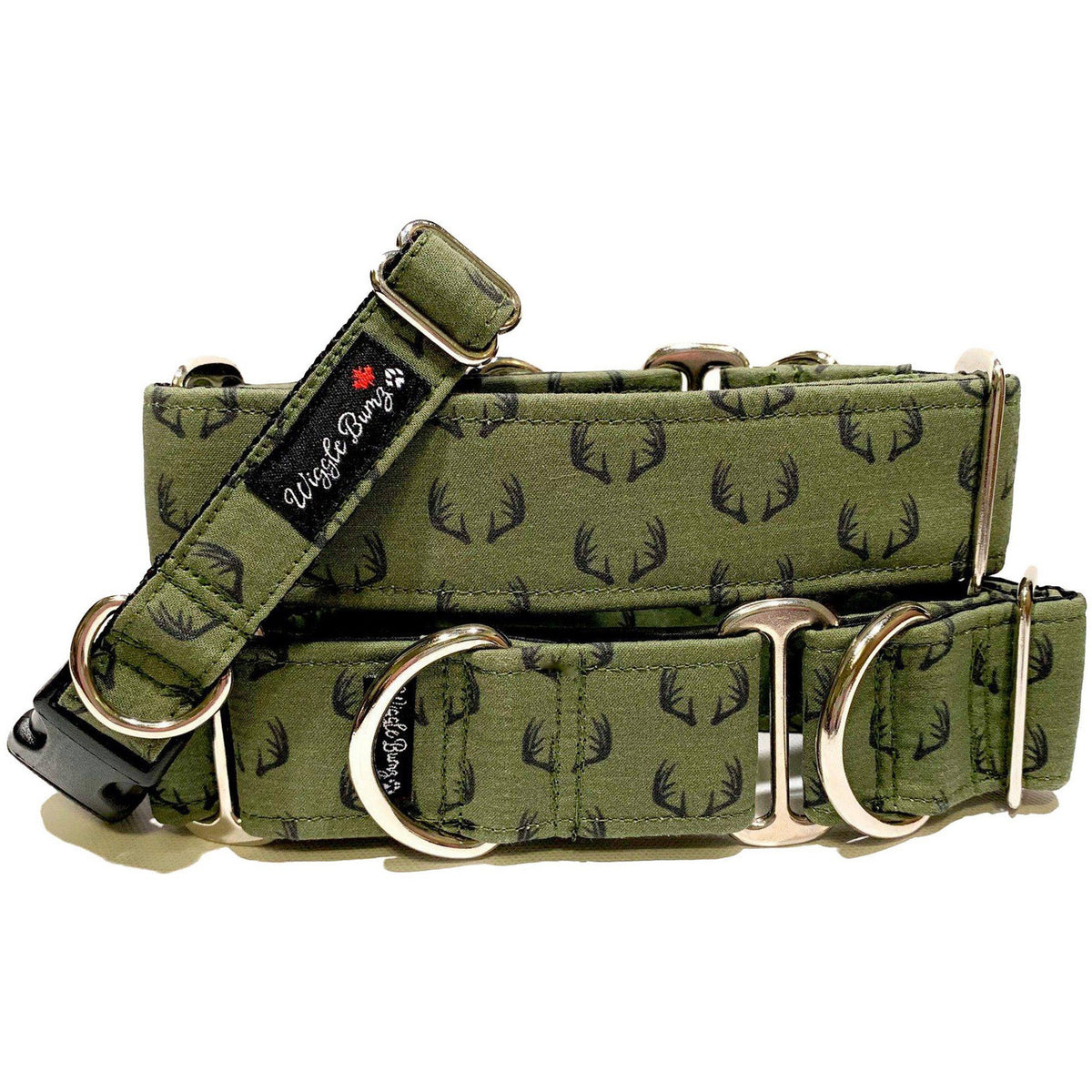 Army Buck Dog Collar by Big Paw Shop featuring a whimsical design on cotton fabric