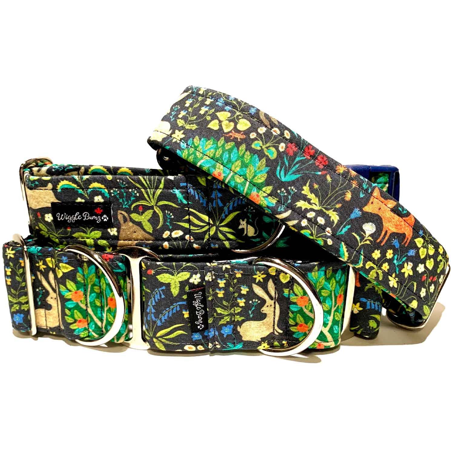 Garden Kingdom Dog Collar by Big Paw Shop featuring a whimsical design on cotton fabric