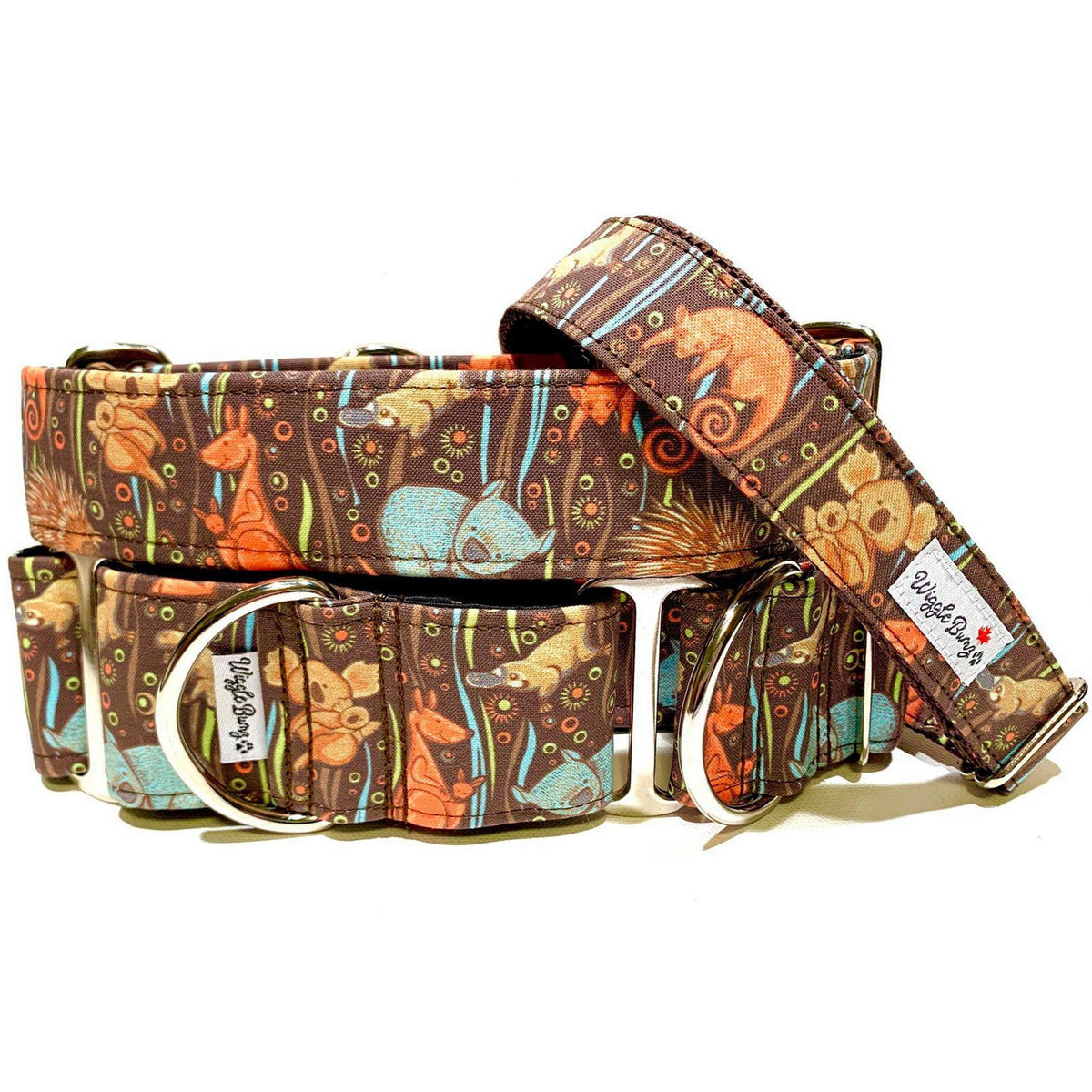 Marsupials Dog Collar by Big Paw Shop featuring a whimsical design on cotton fabric