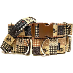 Moose Mountain Dog Collar by Big Paw Shop featuring a whimsical design on cotton fabric