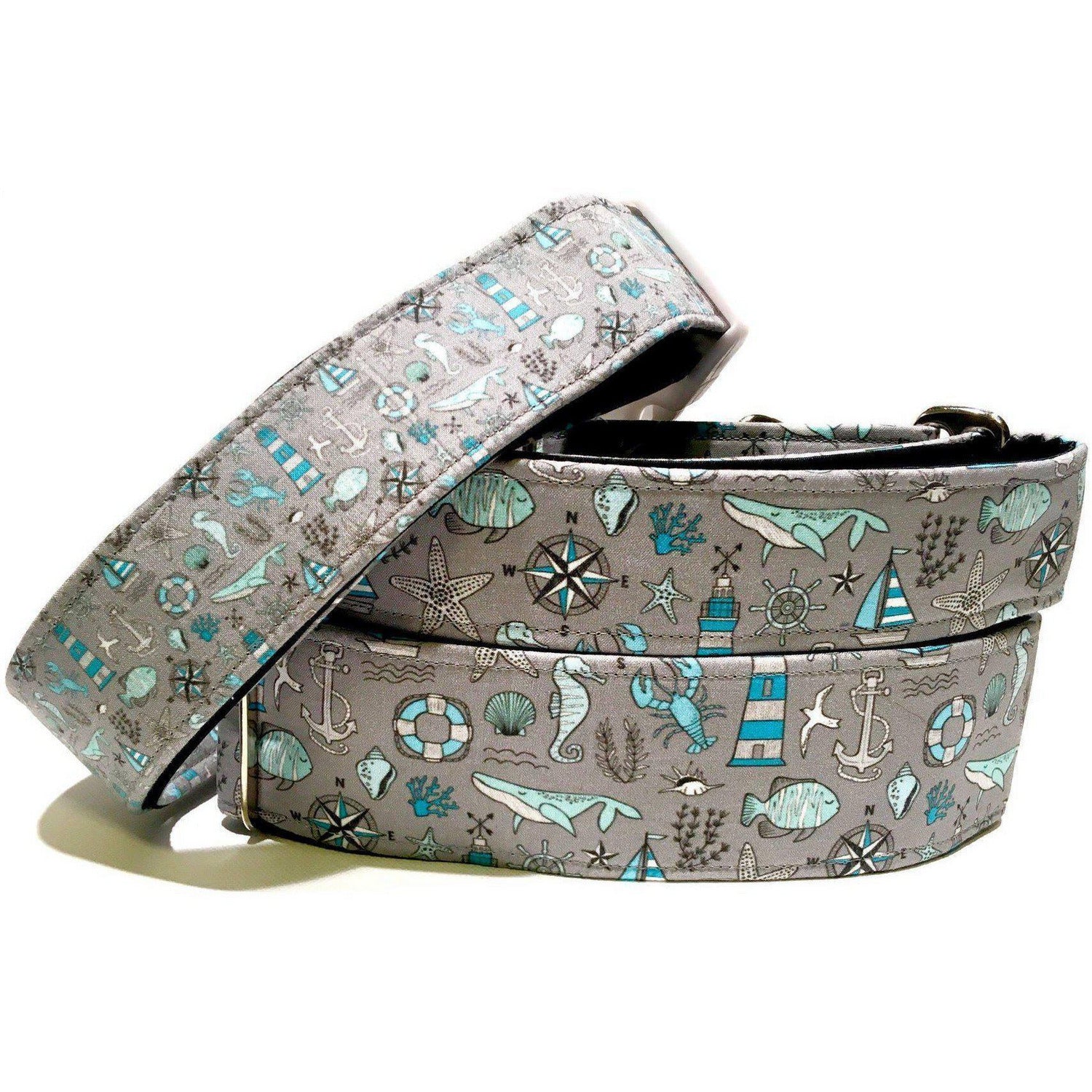 Nautical Doodles Dog Collar by Big Paw Shop featuring a whimsical design on cotton fabric