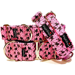 Oodles of Poodles (Pink) Dog Collar by Big Paw Shop featuring a whimsical design on cotton fabric