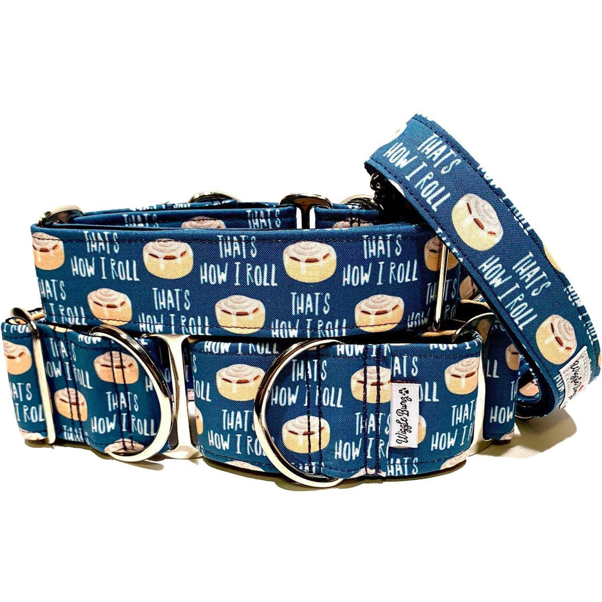 Cinnamon Buns Dog Collar by Big Paw Shop featuring a whimsical design on cotton fabric